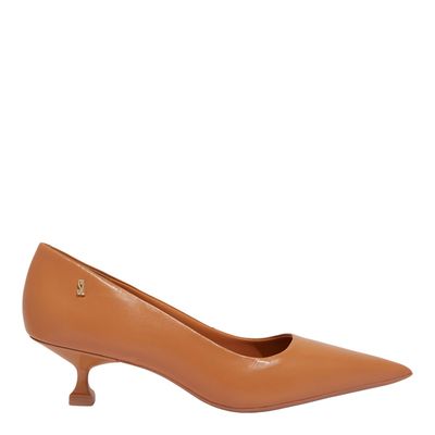 Scarpin Couro Caramelo Salto Baixo Taça