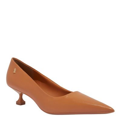 Scarpin Couro Caramelo Salto Baixo Taça