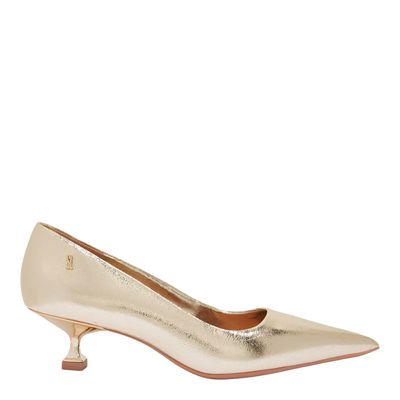 Scarpin Couro Metalizado Dourado Salto Baixo Taça