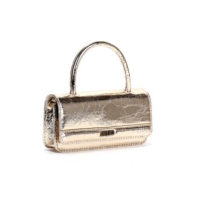 Bolsa Carteira Metal Crinkle Dourada Duas Alças