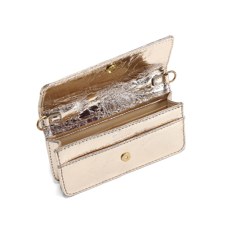 週末限定ンセール Metal Carteira Bolsa Crinkle Lolla Santa - Alças Duas Dourada デュエルマスターズ