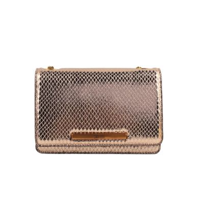 Bolsa Dourada Metalizada Snake Alça Corrente Transversal