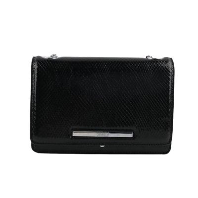 Bolsa Preta Metalizada Snake Alça Corrente Transversal