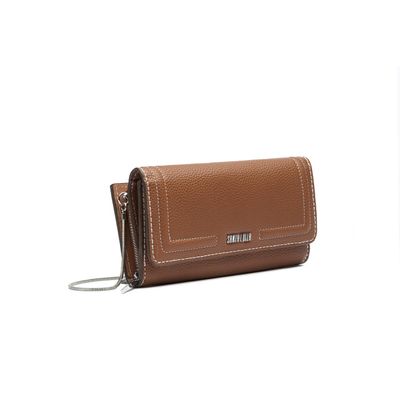Bolsa Carteira Floater Marrom Pespontos Alça Metalizada