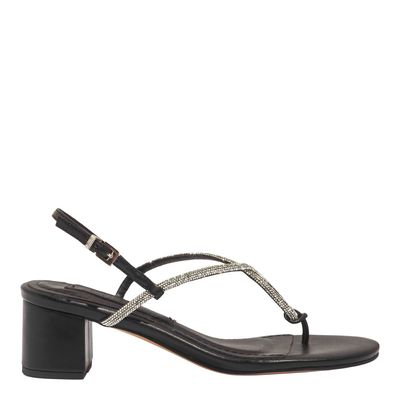 Sandália Strass Napa Soft Preta Salto Bloco
