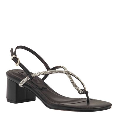 Sandália Strass Napa Soft Preta Salto Bloco