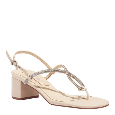 Sandália Napa Soft Off White Brilho Salto Bloco