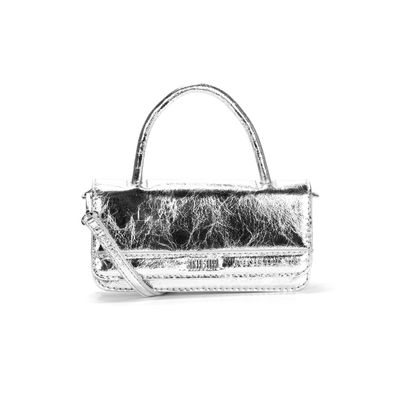Bolsa Carteira Metal Crinkle Prata Duas Alças