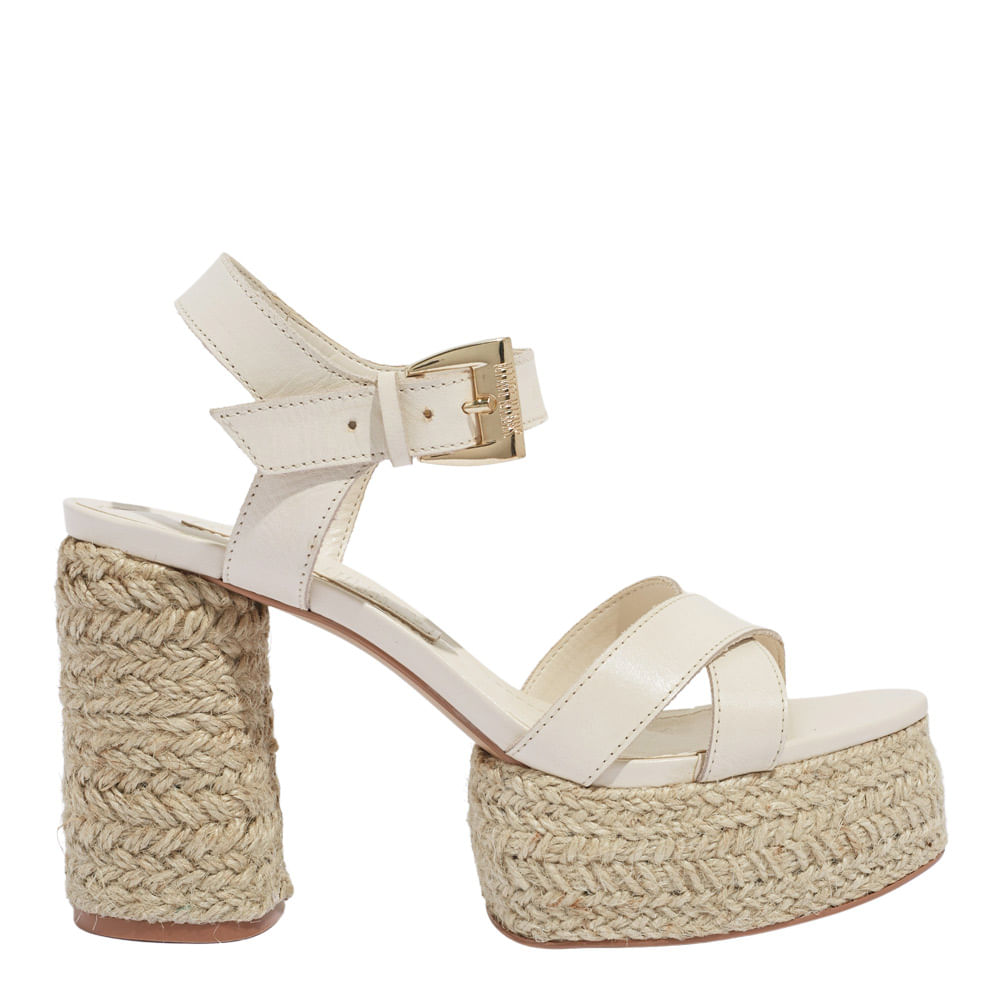 Sandália Espadrille Plataforma Couro Nobre Soft Off White Santa