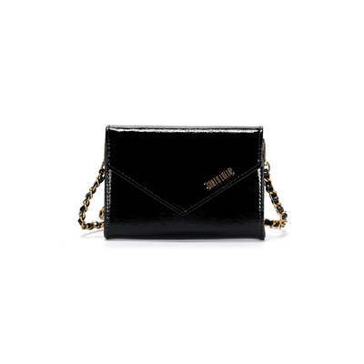 Bolsa Carteira Glossy Preta Alça Transversal