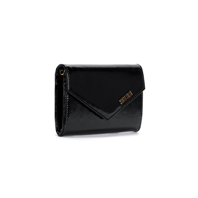 Bolsa Carteira Glossy Preta Alça Transversal