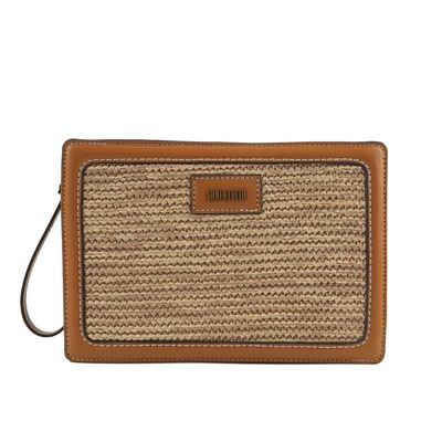 Clutch Tramado Bege Alça de Mão