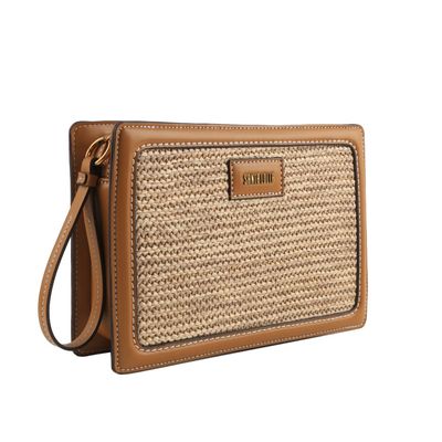 Clutch Tramado Bege Alça de Mão