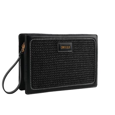 Clutch Tramado Preto Alça de Mão