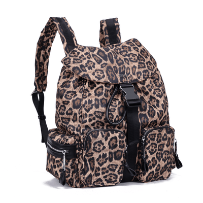 Mochila Grande Nylon Estampa Animal Print Onça