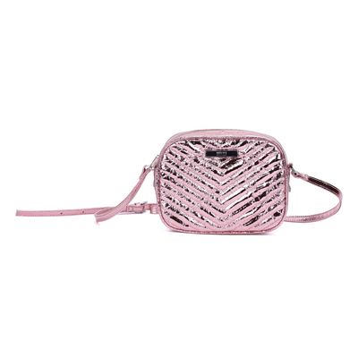 Bolsa Pequena Metalizada Crinkle Rosa Cotton Alça Transversal