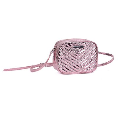 Bolsa Pequena Metalizada Crinkle Rosa Cotton Alça Transversal