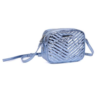 Bolsa Pequena Metalizada Crinkle Azul Alça Transversal
