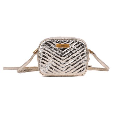 Bolsa Pequena Metalizada Crinkle Dourada Alça Transversal