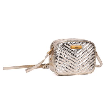 Bolsa Pequena Metalizada Crinkle Dourada Alça Transversal