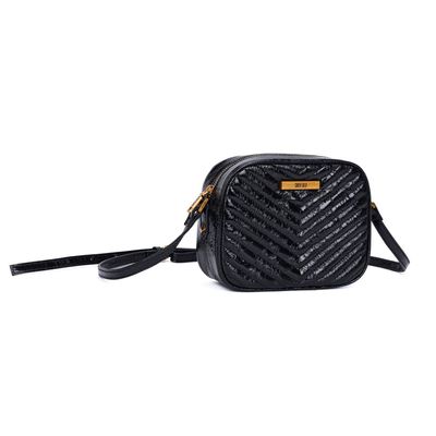 Bolsa Pequena Metalizada Crinkle Preta Alça Transversal