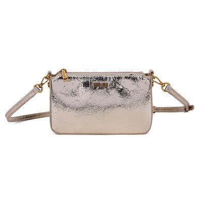 Bolsa Pequena Metalizada Crinkle Dourada Alça Transversal