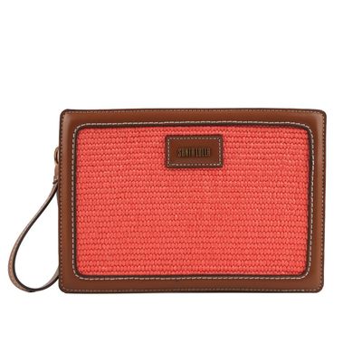 Clutch Tramado Laranja Caju Alça de Mão