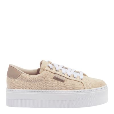 Tênis Flatform Tecido Trama Bege