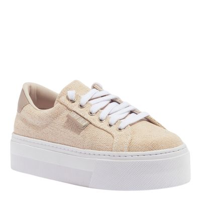 Tênis Flatform Tecido Trama Bege