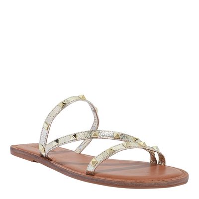 Rasteira Spikes Craquele Metalizada Dourado
