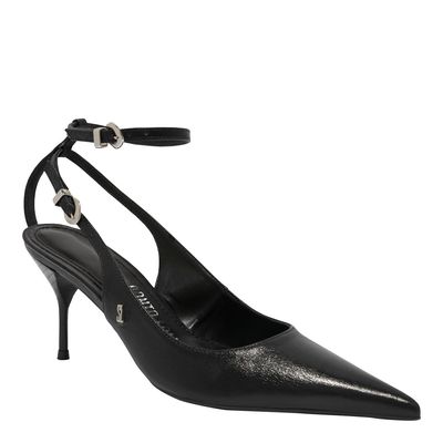 Scarpin Couro Confort Preto Salto Agulha