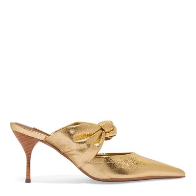 Mule Craquelê Dourado Salto Agulha Fino