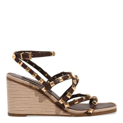 Sandália Espadrille Spikes Couro Confort Marrom