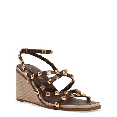 Sandália Espadrille Spikes Couro Confort Marrom