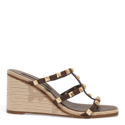 Mule Espadrille Spikes Couro Confort Marrom