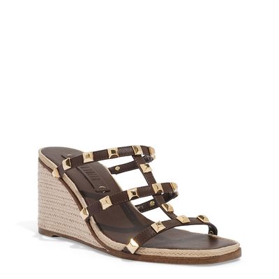 Mule Espadrille Spikes Couro Confort Marrom
