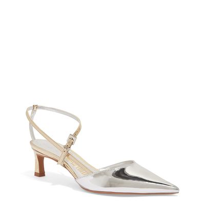 Scarpin Specchio  Bico Fino Salto Baixo Prata