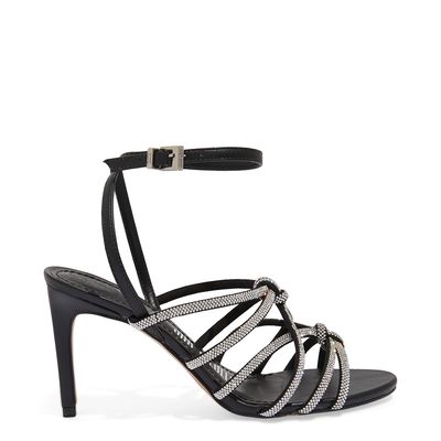 Sandalia Napa Soft Preta Salto Médio Fino
