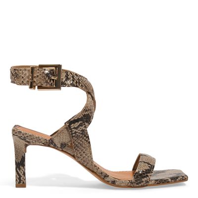 Sandália Couro Animal Print Snake Salto Baixo Fino