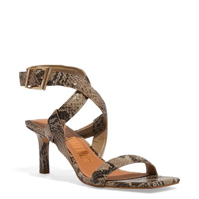 Sandália Couro Animal Print Snake Salto Baixo Fino