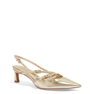 Scarpin Slingback Metalizado Soft Bico Fino Salto Baixo