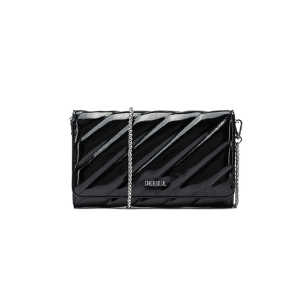 Bolsa Clutch Preta Verniz Glossy Alça Transversal