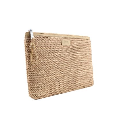 Clutch Grande Palha Tramado Bege