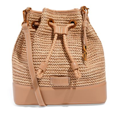 Bolsa Bucket Palha Tramado Bege Transversal