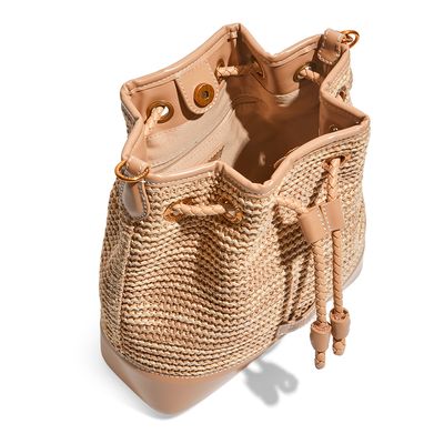 Bolsa Bucket Palha Tramado Bege Transversal