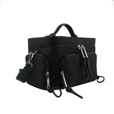 Frasqueira Necessaire Preta Quadrada Nylon Alça De Mão