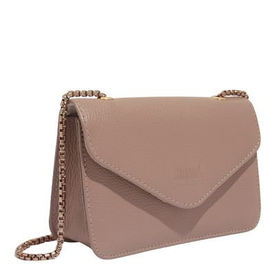 Bolsa Envelope Couro Floater Bege Alça Metalizada
