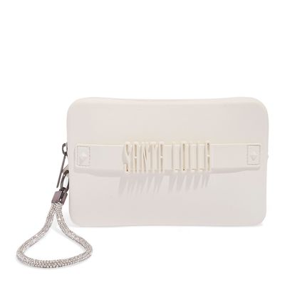Clutch Borracha Branca Alça De Mão
