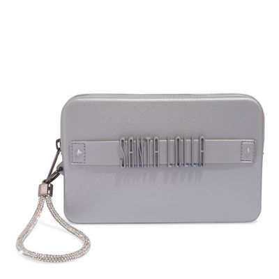 Clutch Borracha Cinza Alça De Mão
