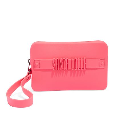 Clutch Borracha Rosa Alça De Mão